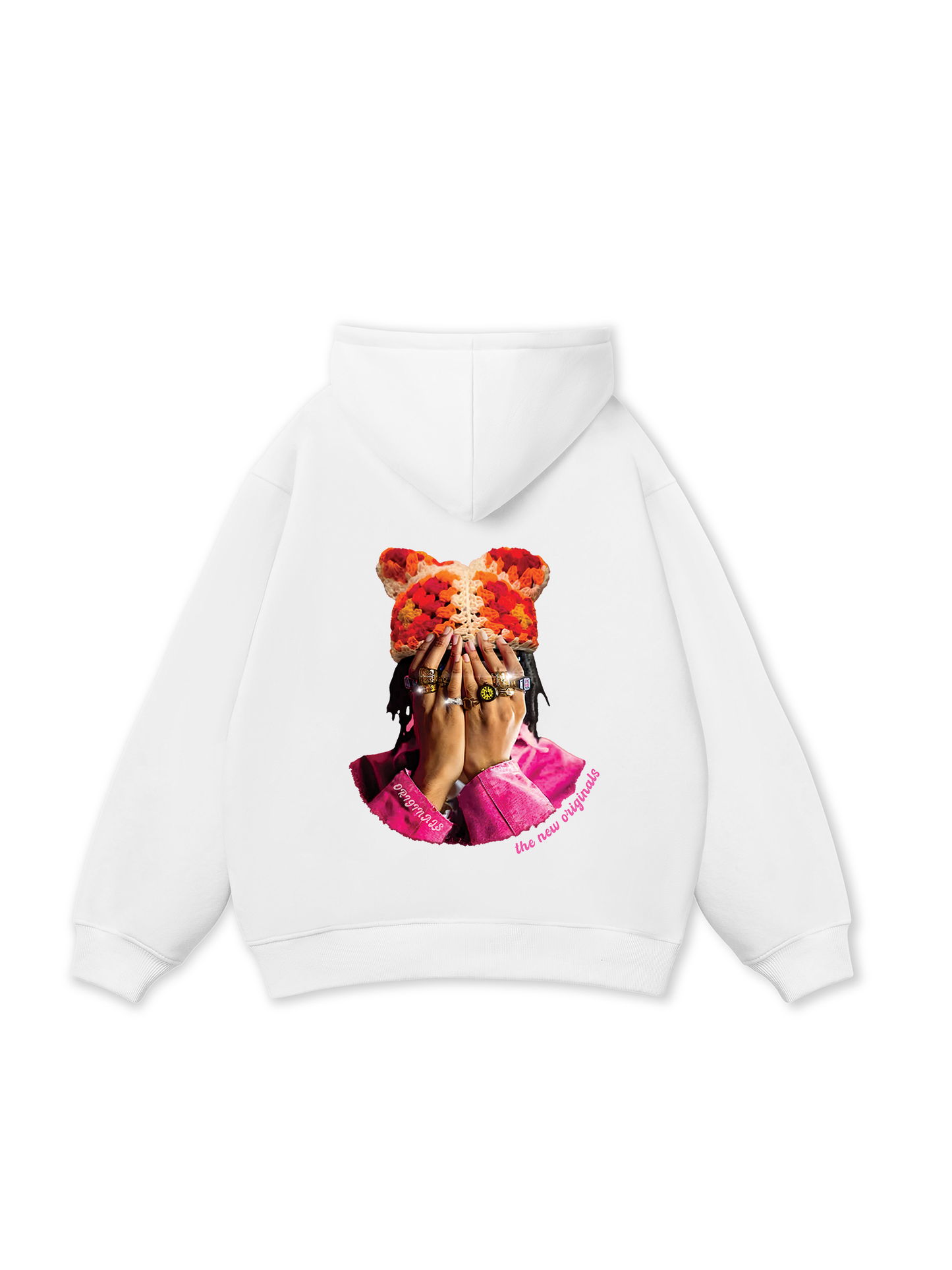 Jewel Ring & Orange Kitty Cap Wash Hoodie