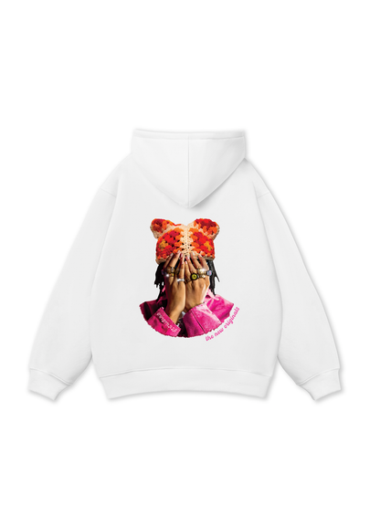 Jewel Ring & Orange Kitty Cap Wash Hoodie