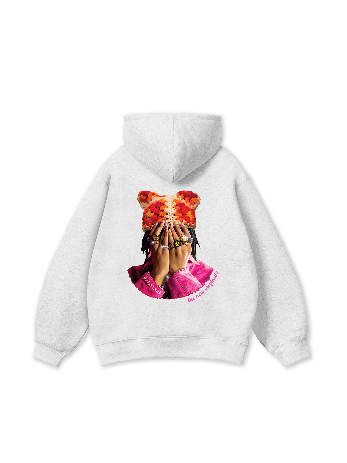 Jewel Ring & Orange Kitty Cap Wash Hoodie