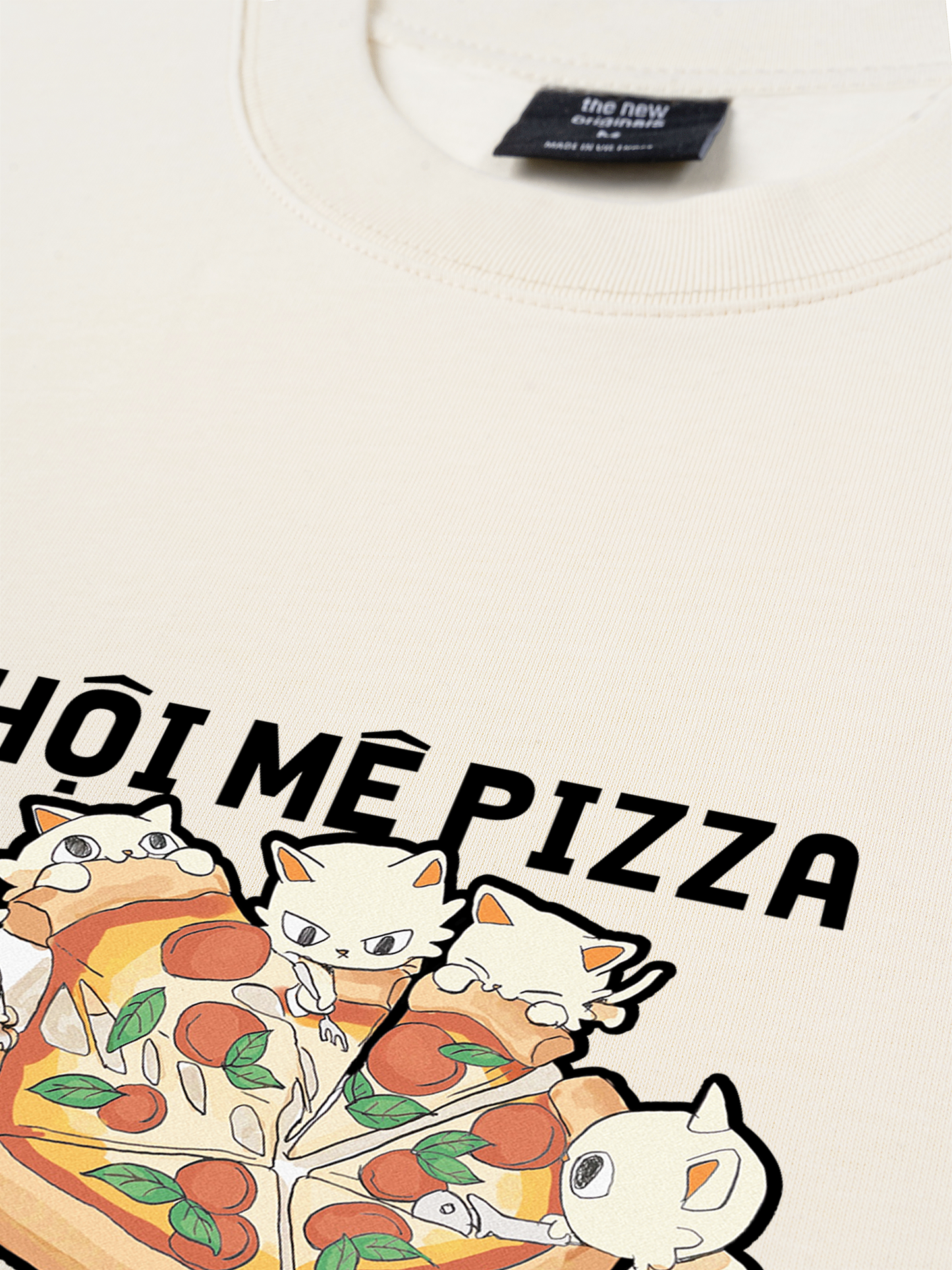 Áo Thun Relaxed Fit Hội Mèo Mê Pizza