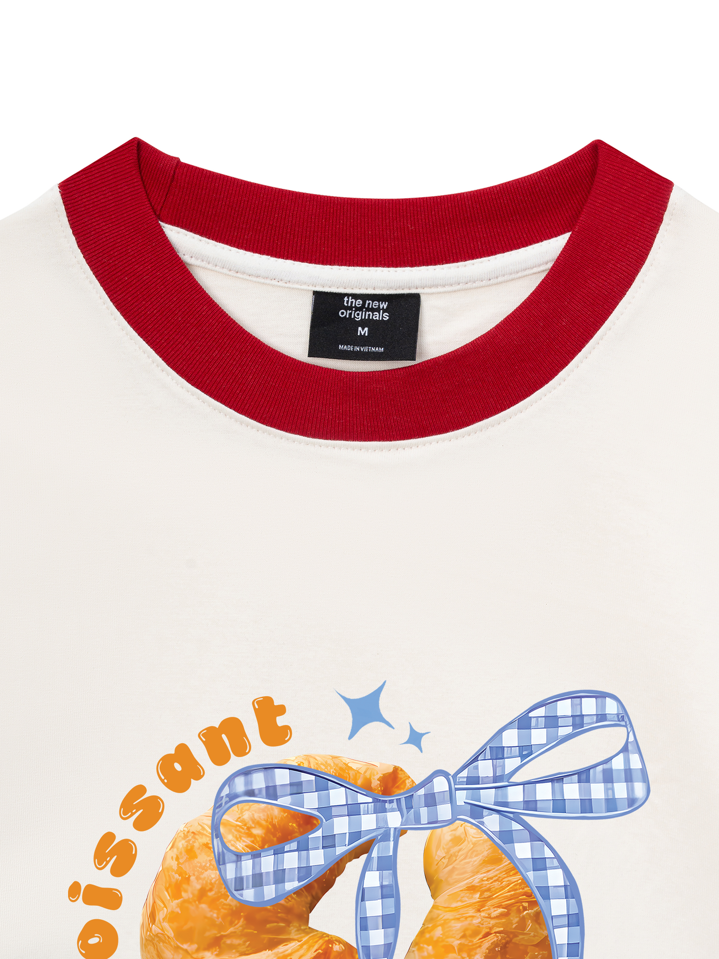 Áo Thun Ringer Relaxed Fit Sweet Pastry BLue Plaid Bow