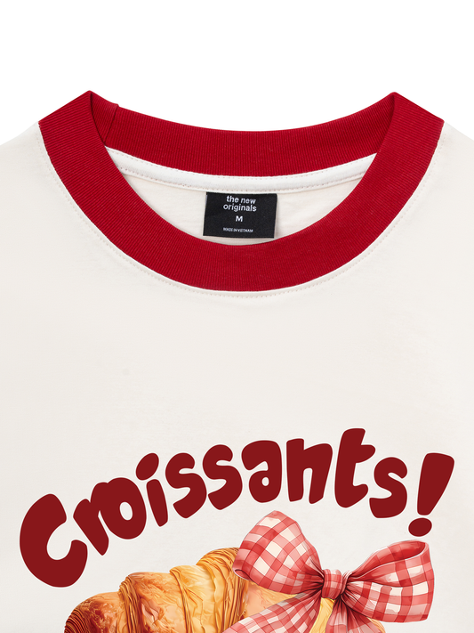 Áo Thun Ringer Relaxed Fit Sweet Pastry Red Bơ Croissant