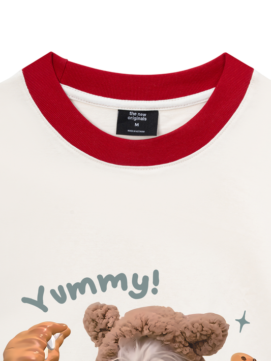 Áo Thun Ringer Relaxed Fit Cute Dog Yummy Cookie