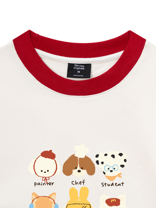 Áo Thun Ringer Relaxed Fit Animal Cute Puppy Things