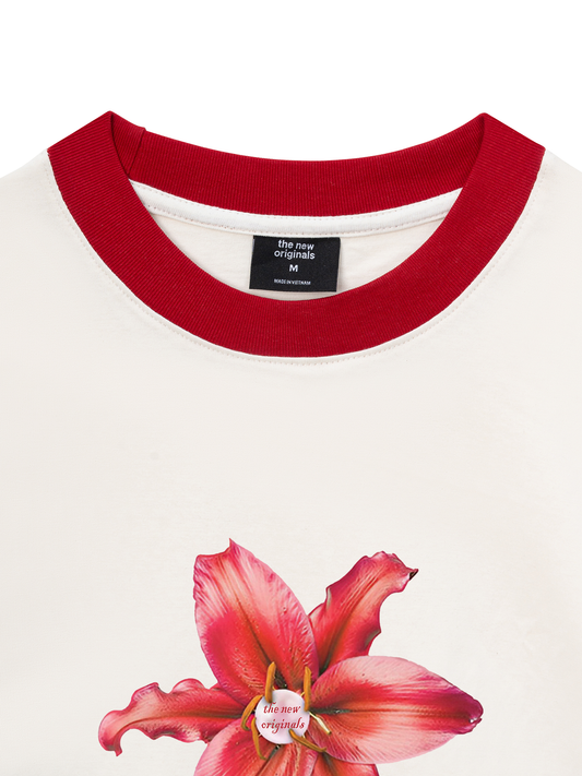 Áo Thun Ringer Relaxed Fit Pearl Lily Flower