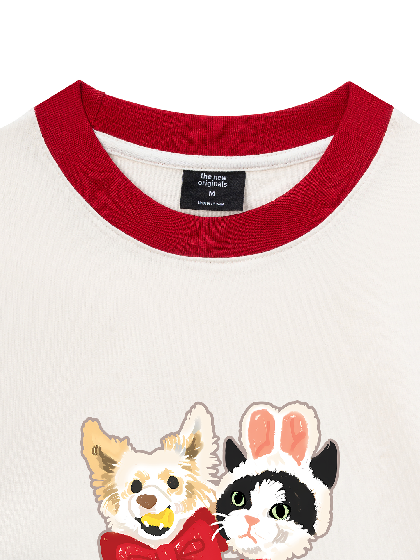 Áo Thun Ringer Relaxed Fit Animal Mood Bestie Puppy And Meow