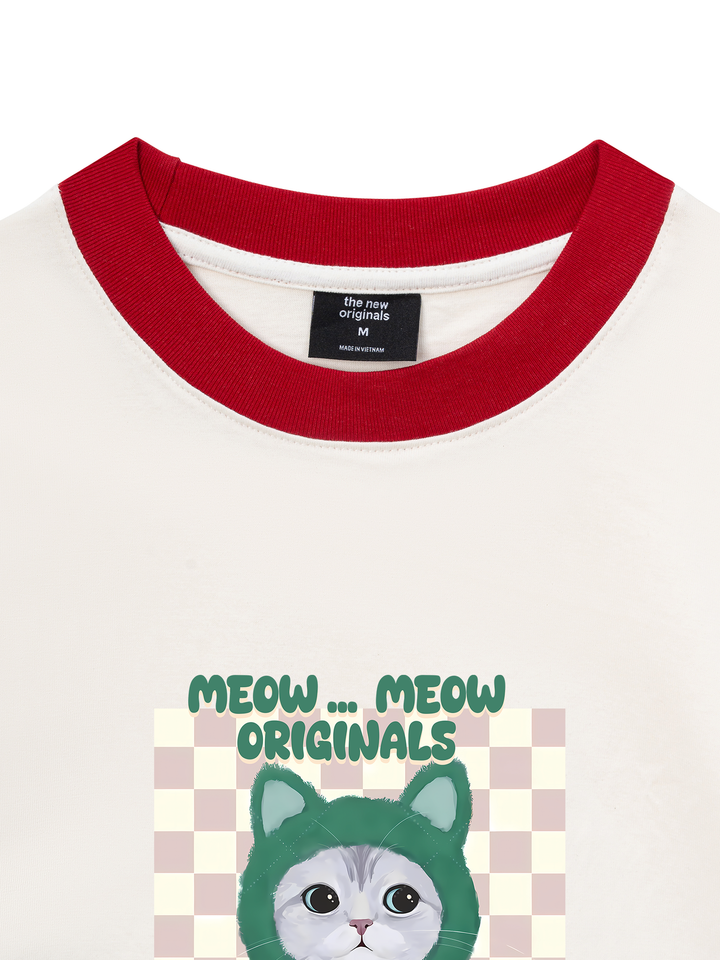 Áo Thun Ringer Relaxed Fit Animal Mood Meow Green Pink