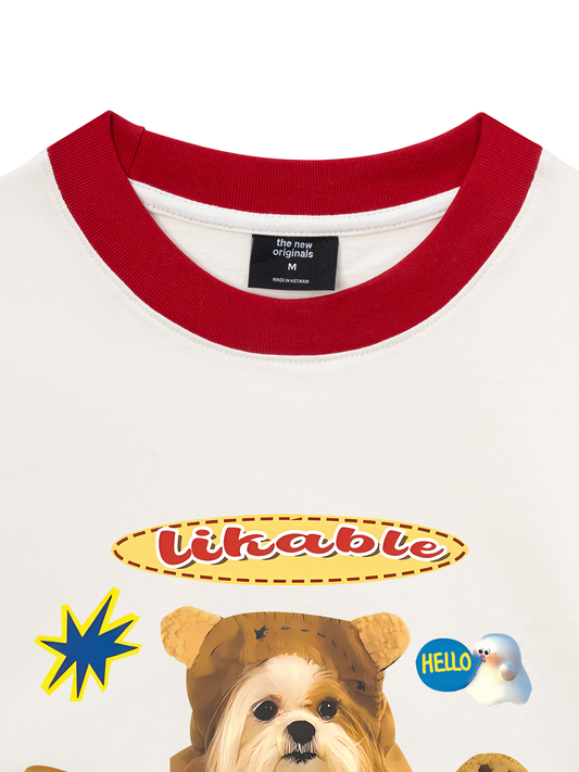Áo Thun Ringer Relaxed Fit Sweet Pastry And Puppy Duck