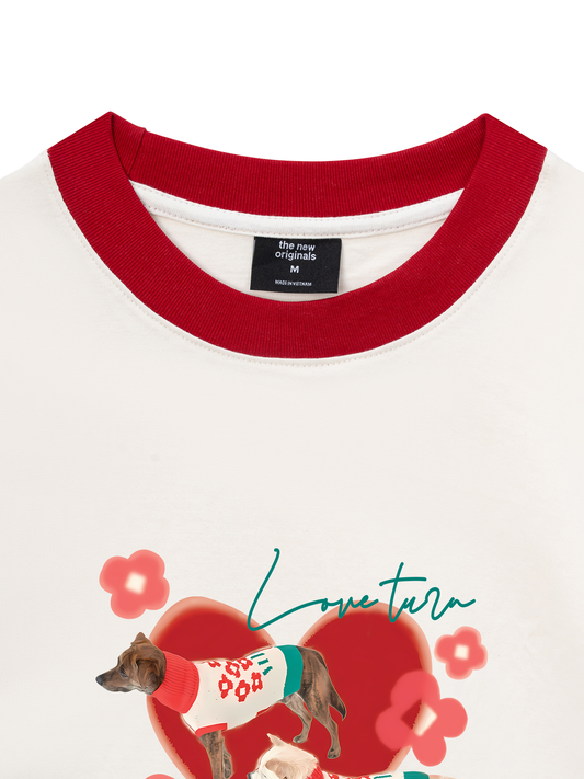 Áo Thun Ringer Relaxed Fit Animal Mood Love Turr Into Flower