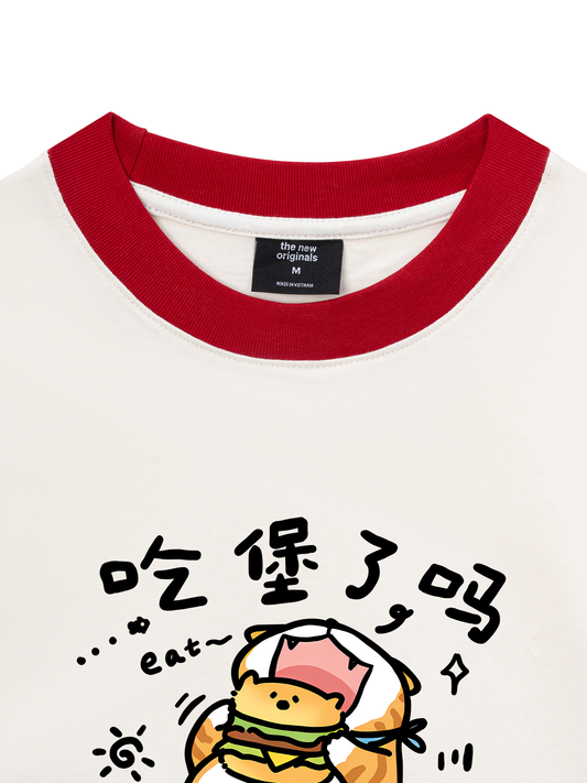 Áo Thun Ringer Relaxed Fit Sweet Pastry Cute Meow With Burger