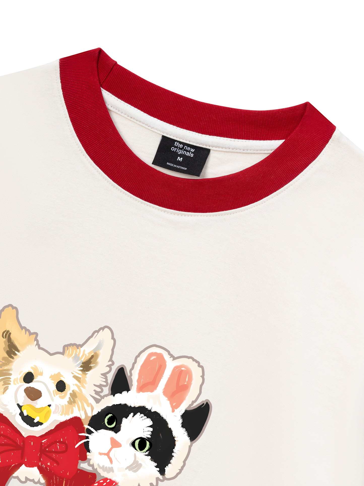 Áo Thun Ringer Relaxed Fit Animal Mood Bestie Puppy And Meow