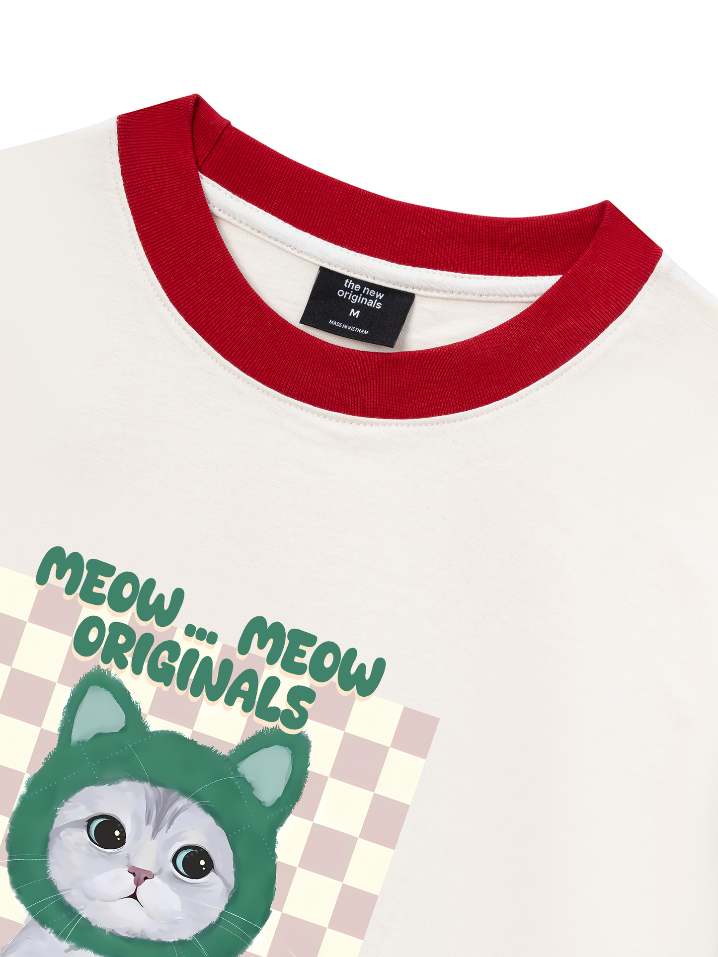 Áo Thun Ringer Relaxed Fit Animal Mood Meow Green Pink