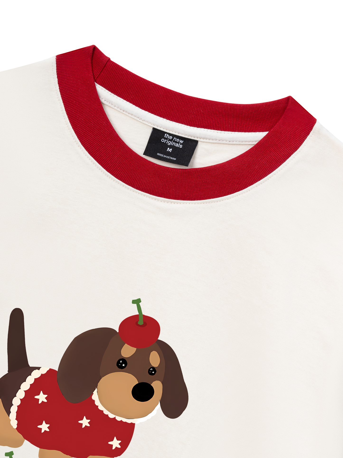 Áo Thun Ringer Relaxed Fit Animal Cute Puppy With Cherry
