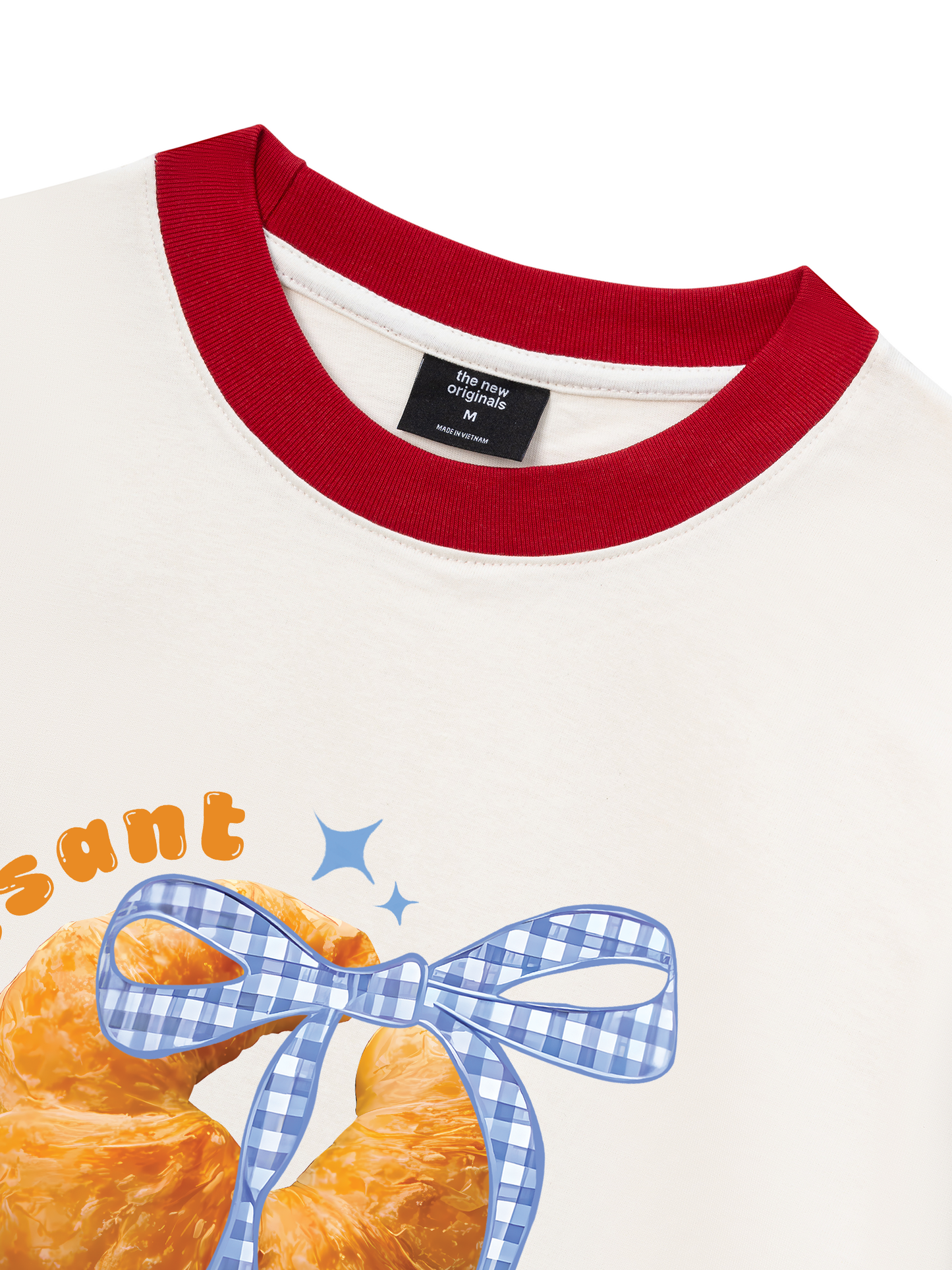 Áo Thun Ringer Relaxed Fit Sweet Pastry BLue Plaid Bow