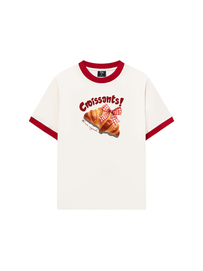 Áo Thun Ringer Relaxed Fit Sweet Pastry Red Bơ Croissant