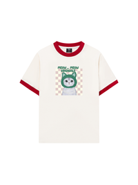 Áo Thun Ringer Relaxed Fit Animal Mood Meow Green Pink