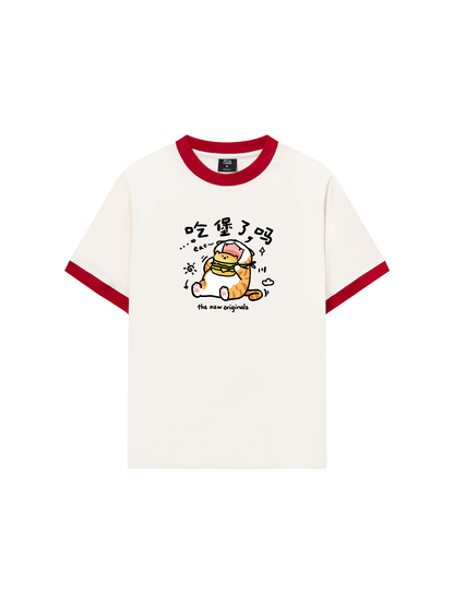 Áo Thun Ringer Relaxed Fit Sweet Pastry Cute Meow With Burger