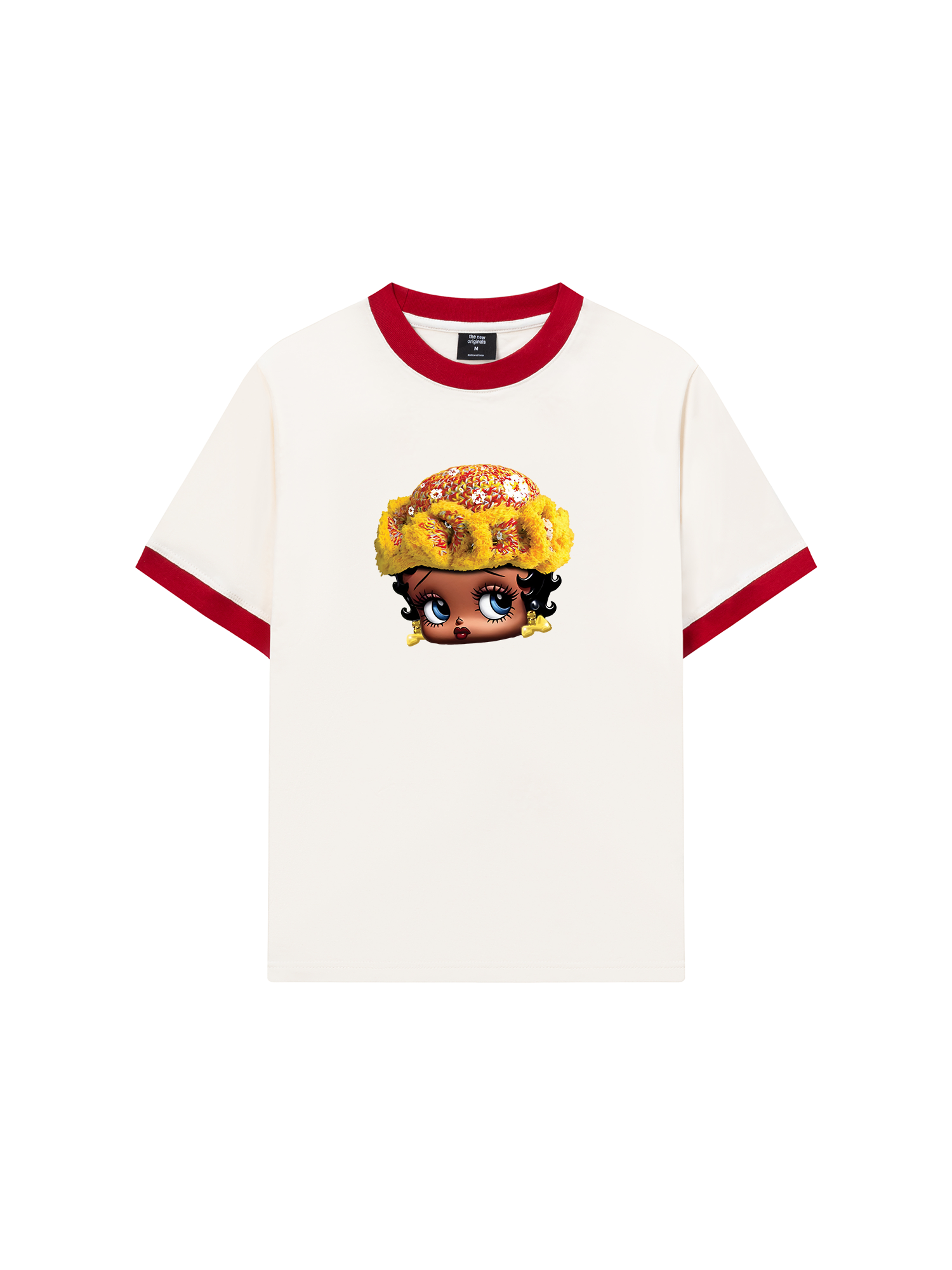 Áo Thun Ringer Relaxed Fit Flower Sun Knit Hat Cartoon Head
