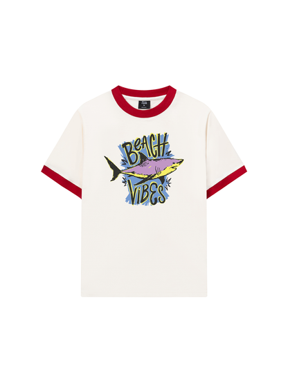 Áo Thun Ringer Relaxed Fit Ocean Beach Vibes Shark