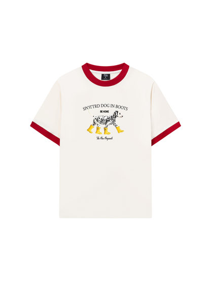 Áo Thun Ringer Relaxed Fit Animal Cute Puppy Yellow Boots