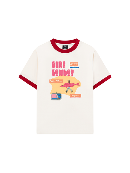 Áo Thun Ringer Relaxed Fit Summer Vibes GoTo Beach Cowboy