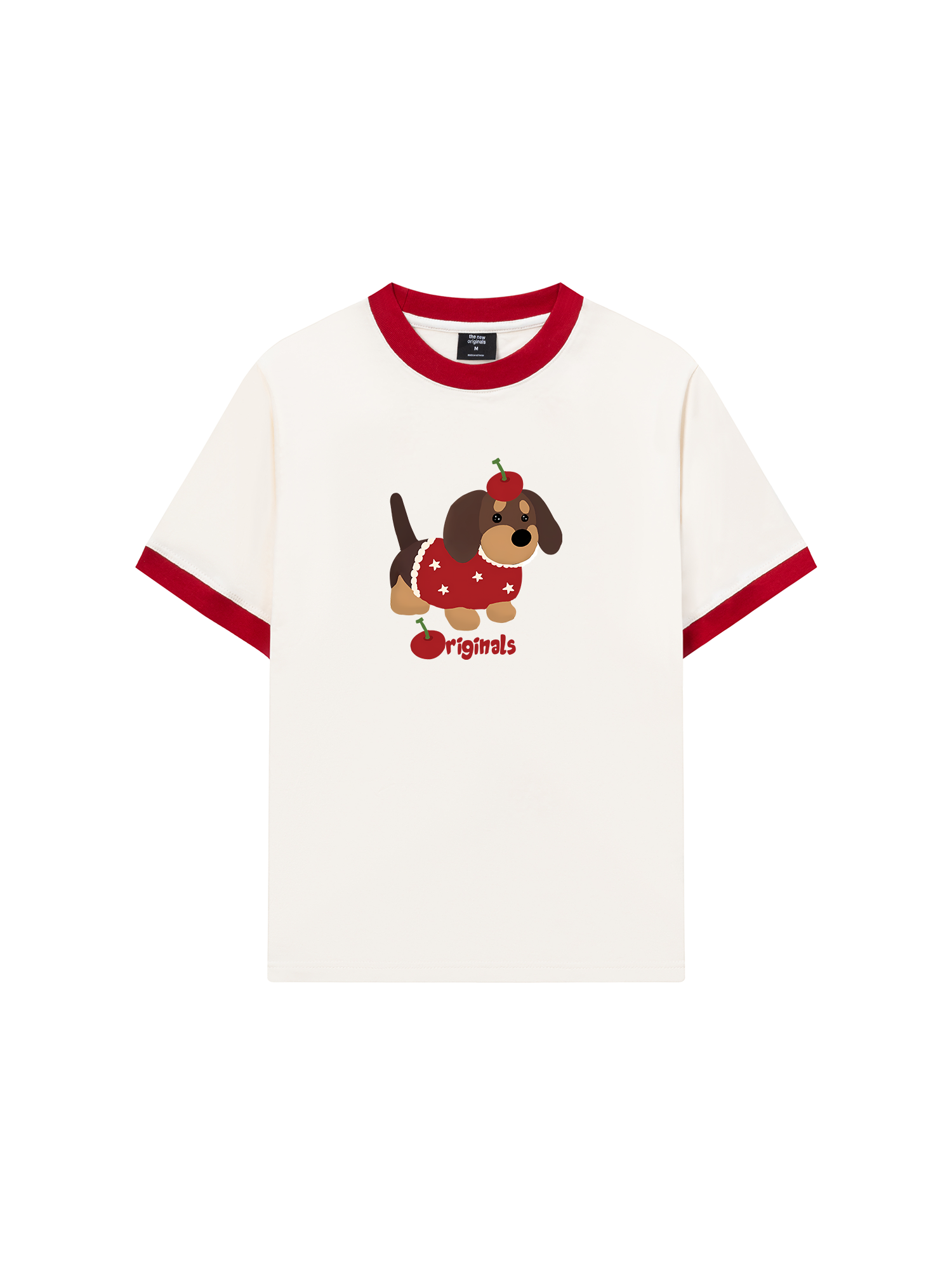 Áo Thun Ringer Relaxed Fit Animal Cute Puppy With Cherry