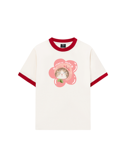 Áo Thun Ringer Relaxed Fit Flower Cat