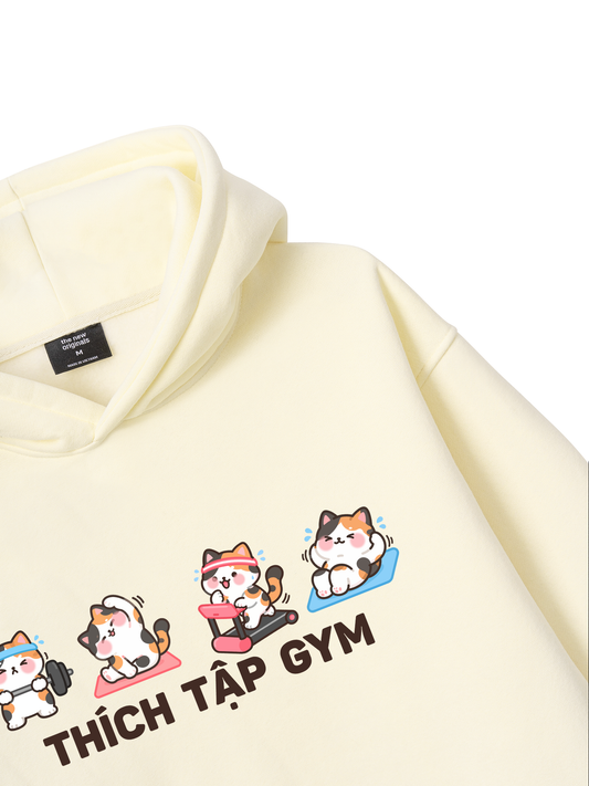 Thích Tập Gym-Mèo Tam Thể Hoodie