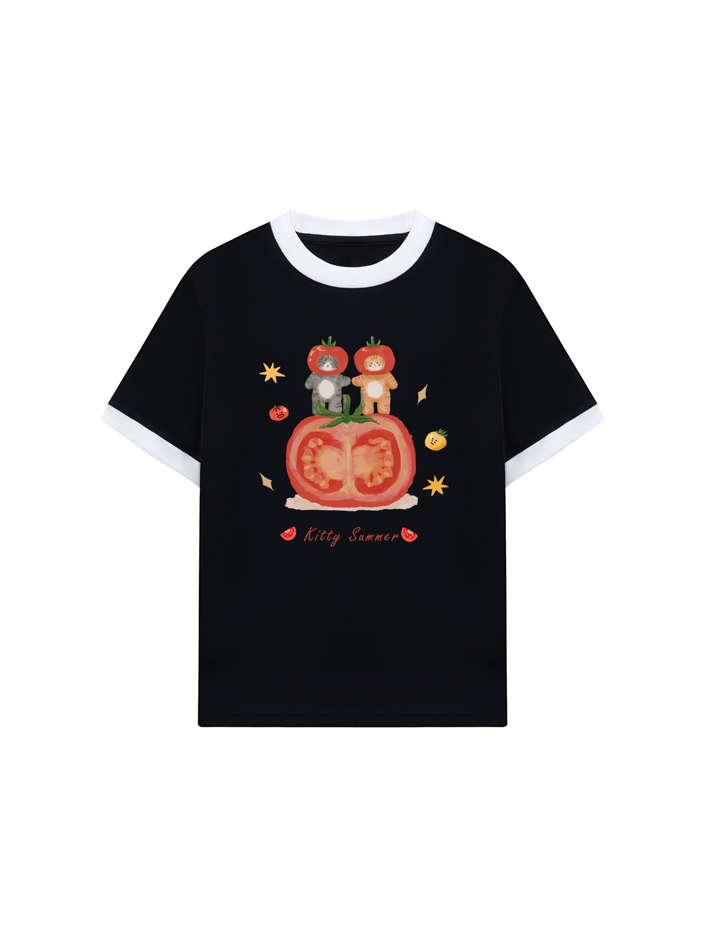 Áo Thun Ringer Relaxed Fit Summer Vibes Kitty Summer