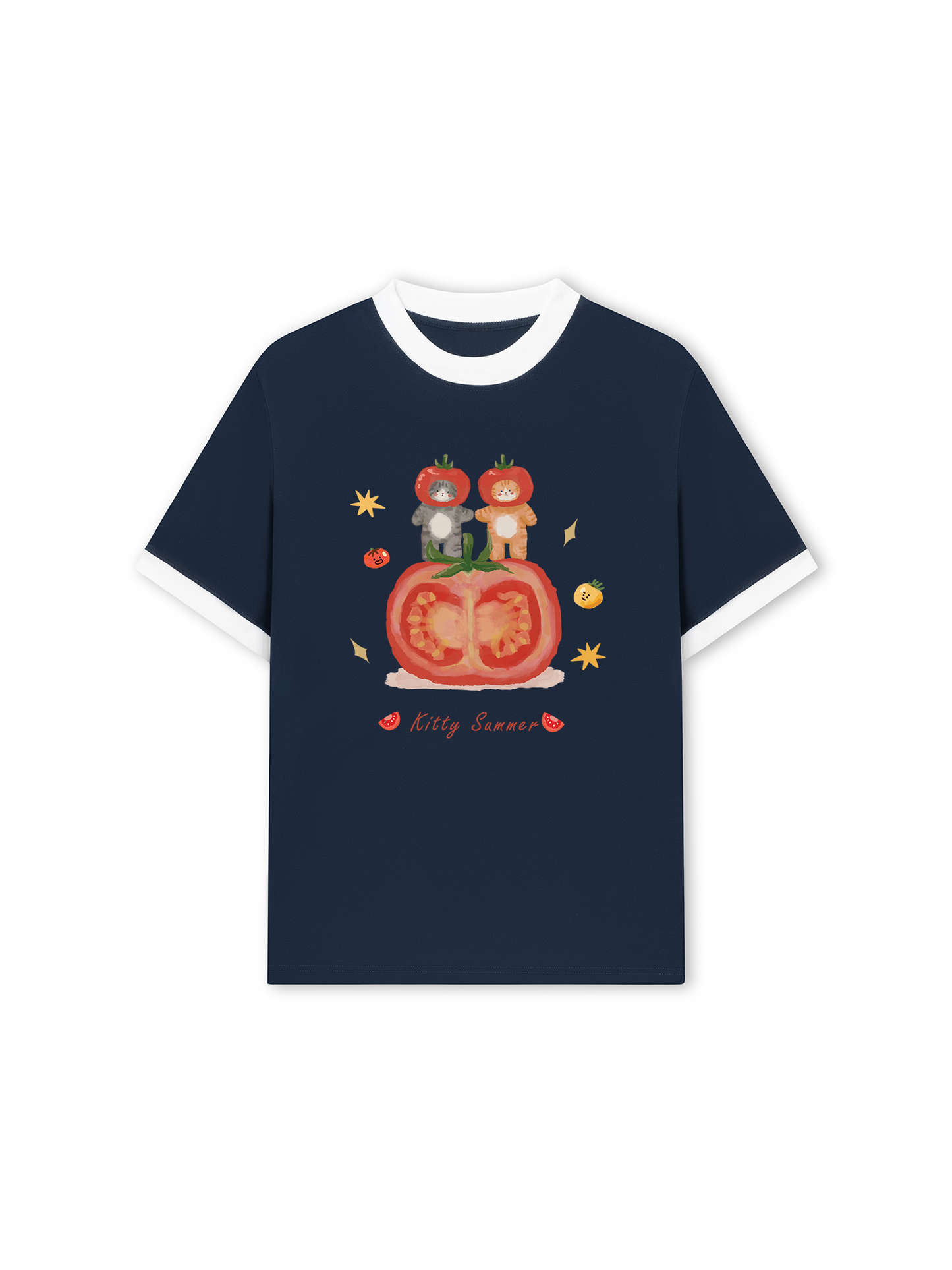 Áo Thun Ringer Relaxed Fit Summer Vibes Kitty Summer