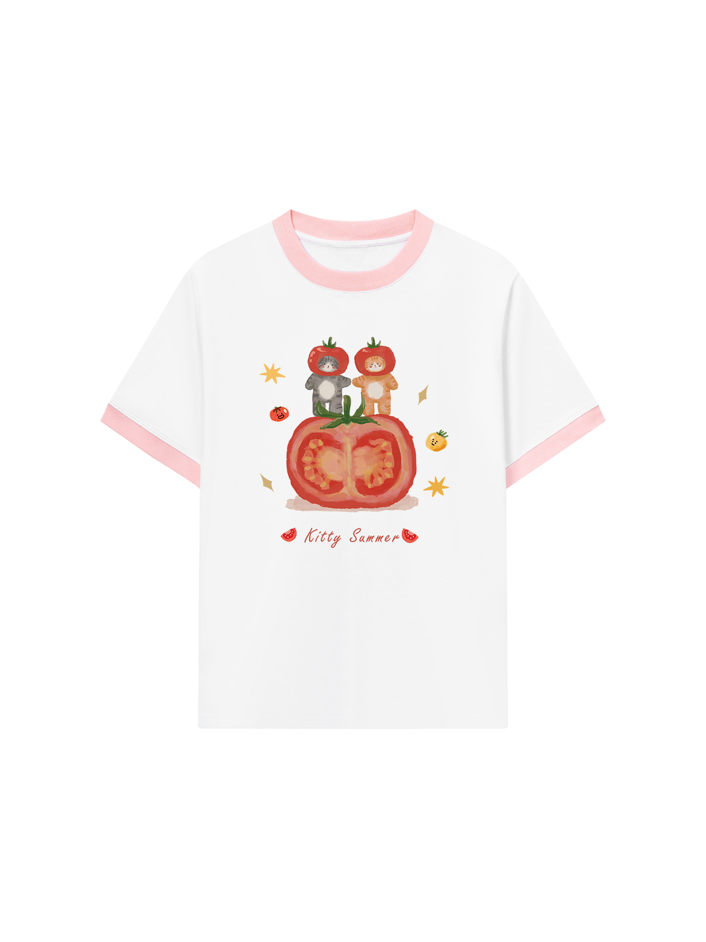 Áo Thun Ringer Relaxed Fit Summer Vibes Kitty Summer