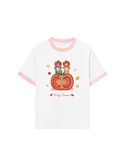 Áo Thun Ringer Relaxed Fit Summer Vibes Kitty Summer