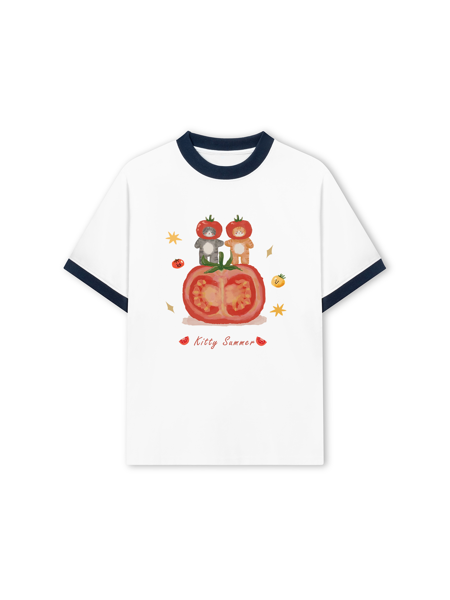 Áo Thun Ringer Relaxed Fit Summer Vibes Kitty Summer