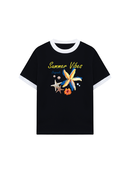 Áo Thun Ringer Relaxed Fit Summer Vibes Blue Starfish