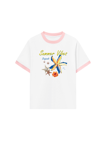 Áo Thun Ringer Relaxed Fit Summer Vibes Blue Starfish
