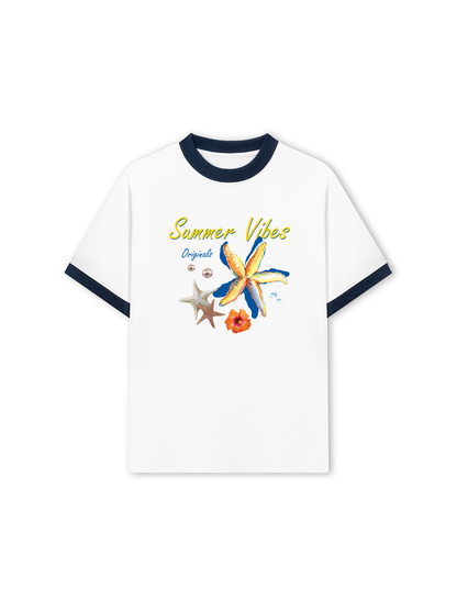 Áo Thun Ringer Relaxed Fit Summer Vibes Blue Starfish