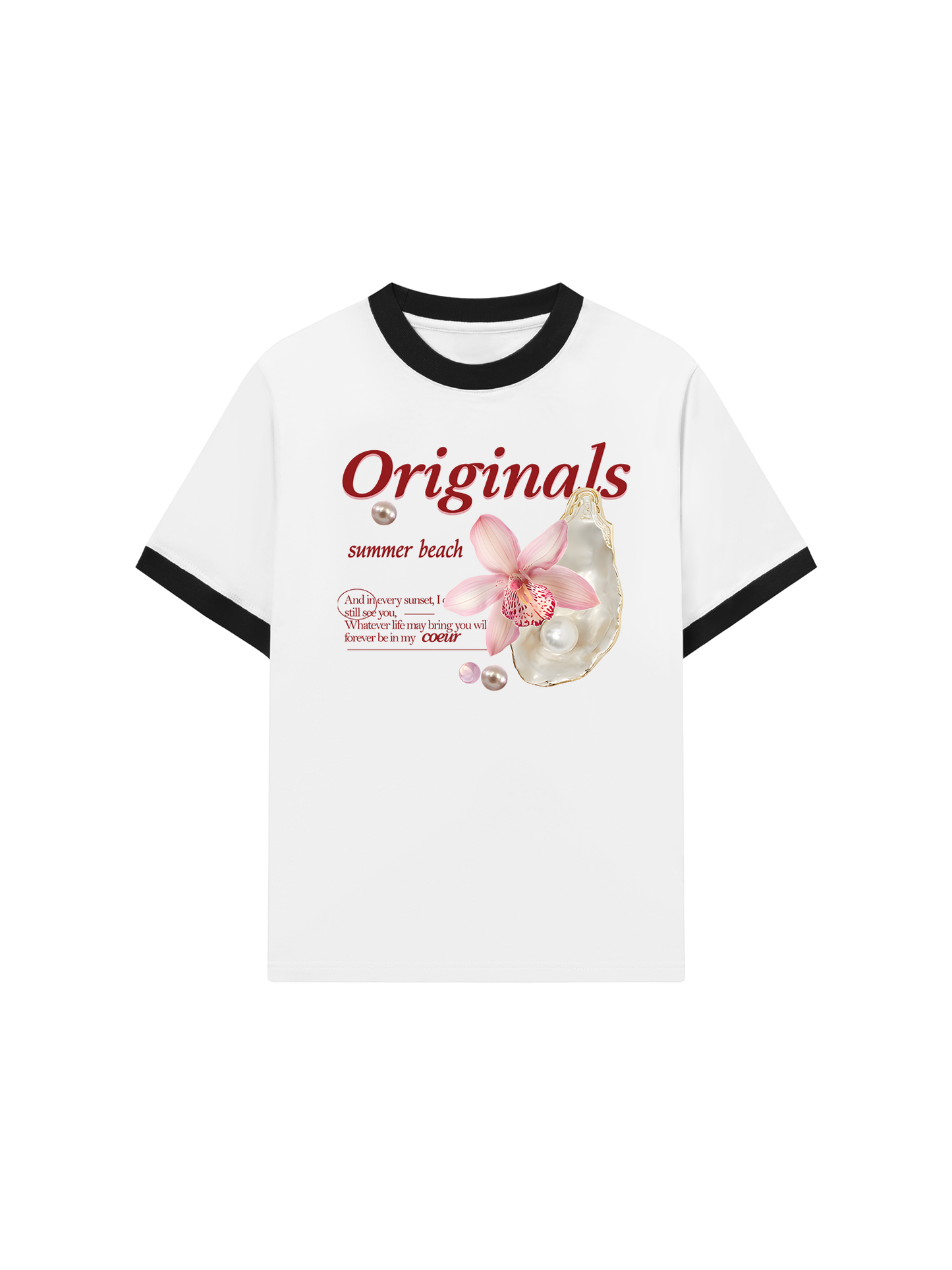 Áo Thun Ringer Relaxed Fit Summer Vibes Flower With Pearl