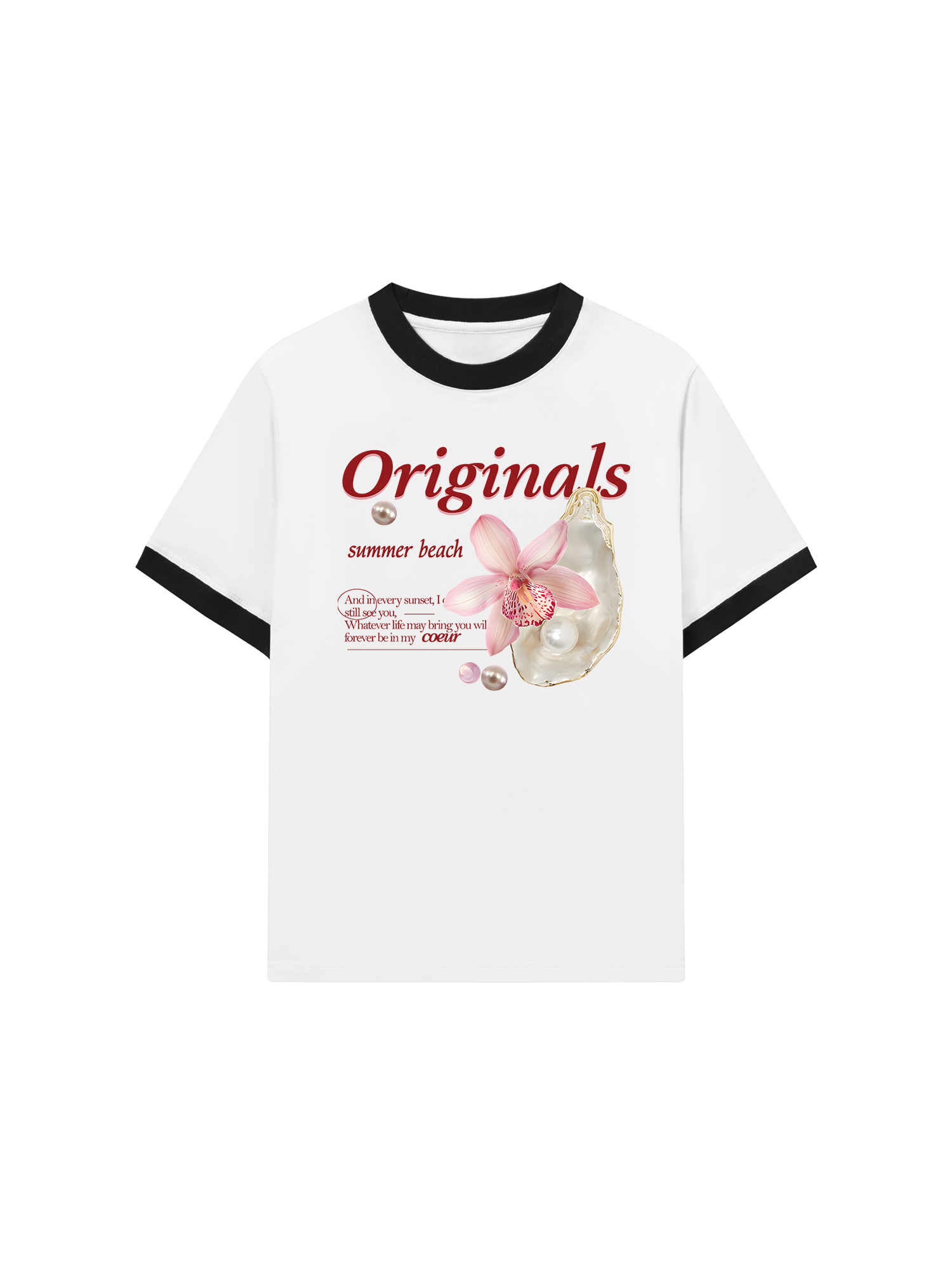 Áo Thun Ringer Relaxed Fit Summer Vibes Flower With Pearl