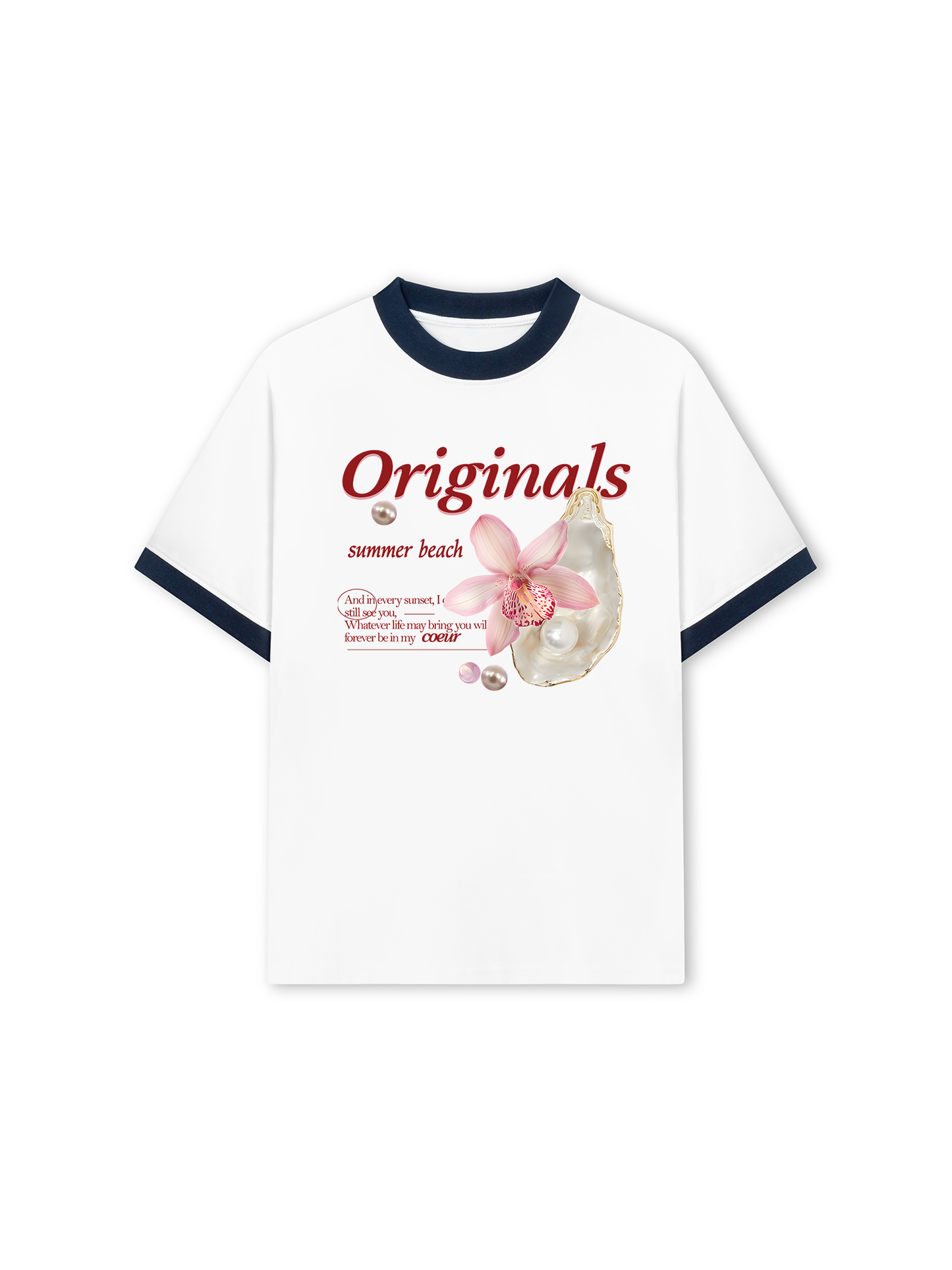 Áo Thun Ringer Relaxed Fit Summer Vibes Flower With Pearl