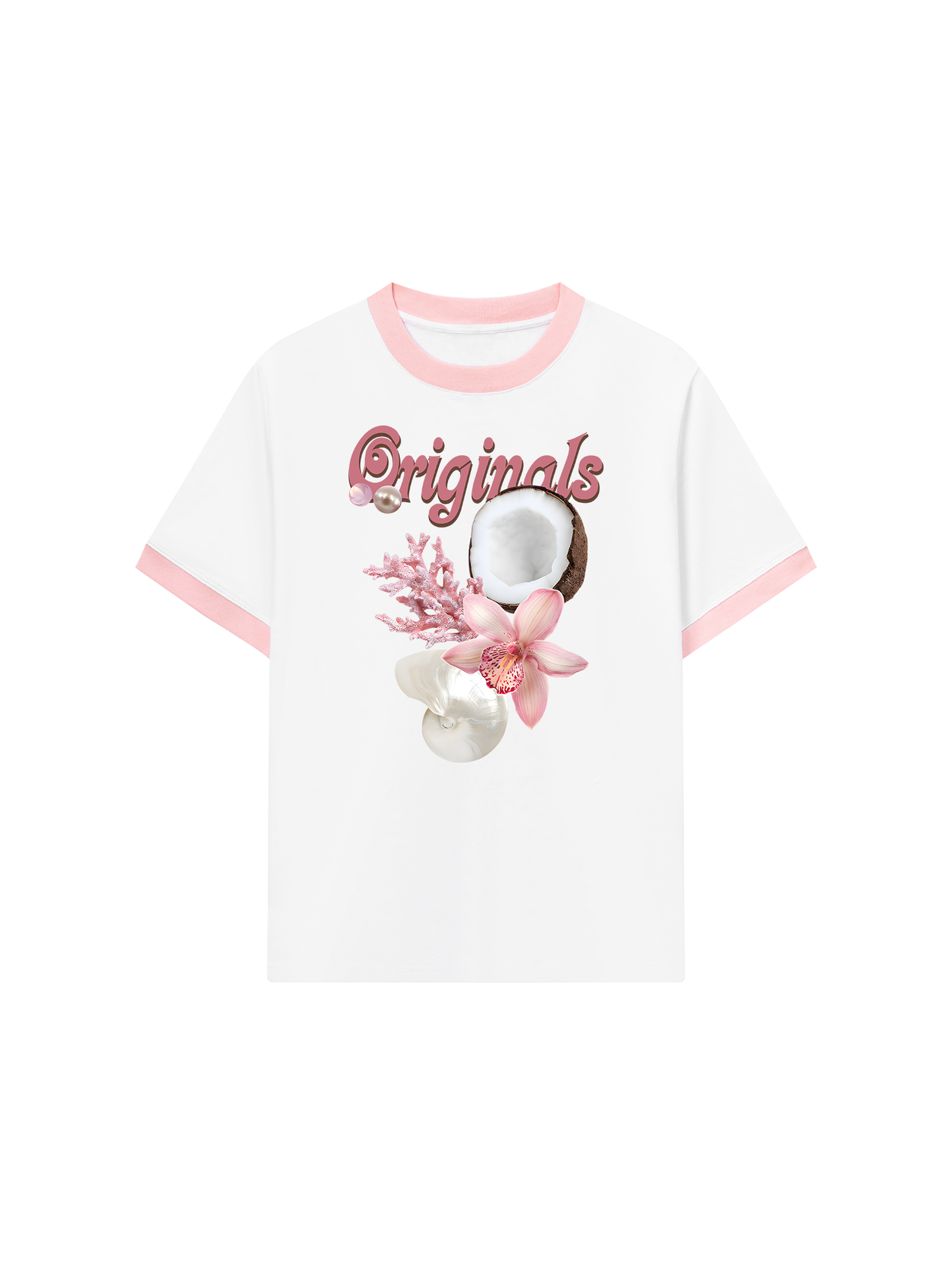 Áo Thun Ringer Relaxed Fit Summer Vibes Pink Girl Beachy