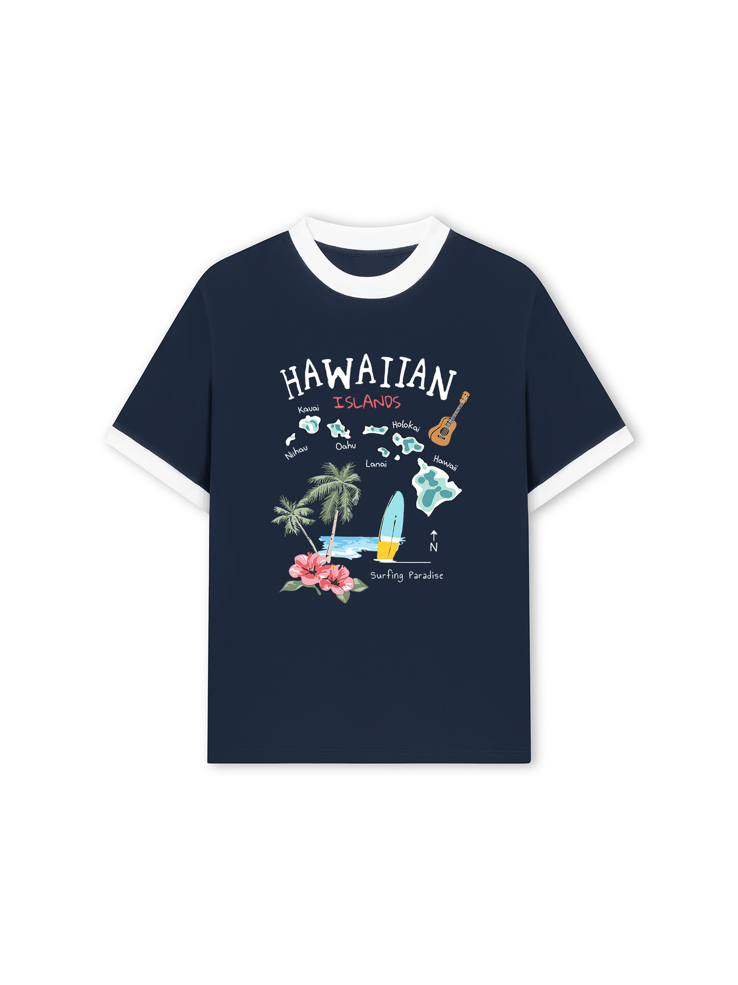 Áo Thun Ringer Relaxed Fit Summer Vibes Hawaiian
