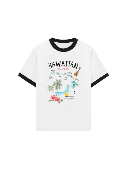 Áo Thun Ringer Relaxed Fit Summer Vibes Hawaiian