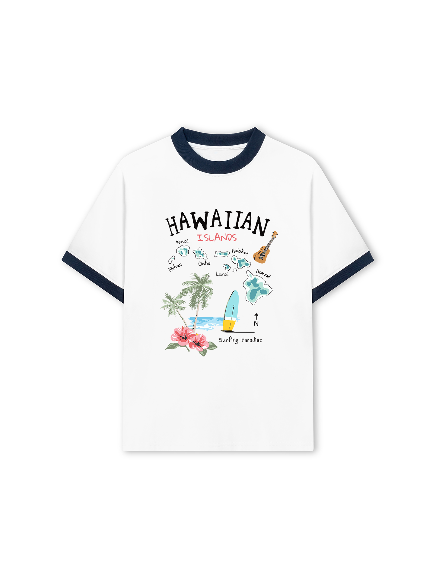 Áo Thun Ringer Relaxed Fit Summer Vibes Hawaiian