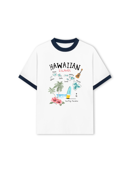 Áo Thun Ringer Relaxed Fit Summer Vibes Hawaiian