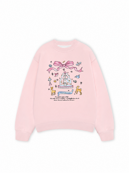 Áo Sweater Nỉ Hai Da Cute Girl Pink Bow And Animal