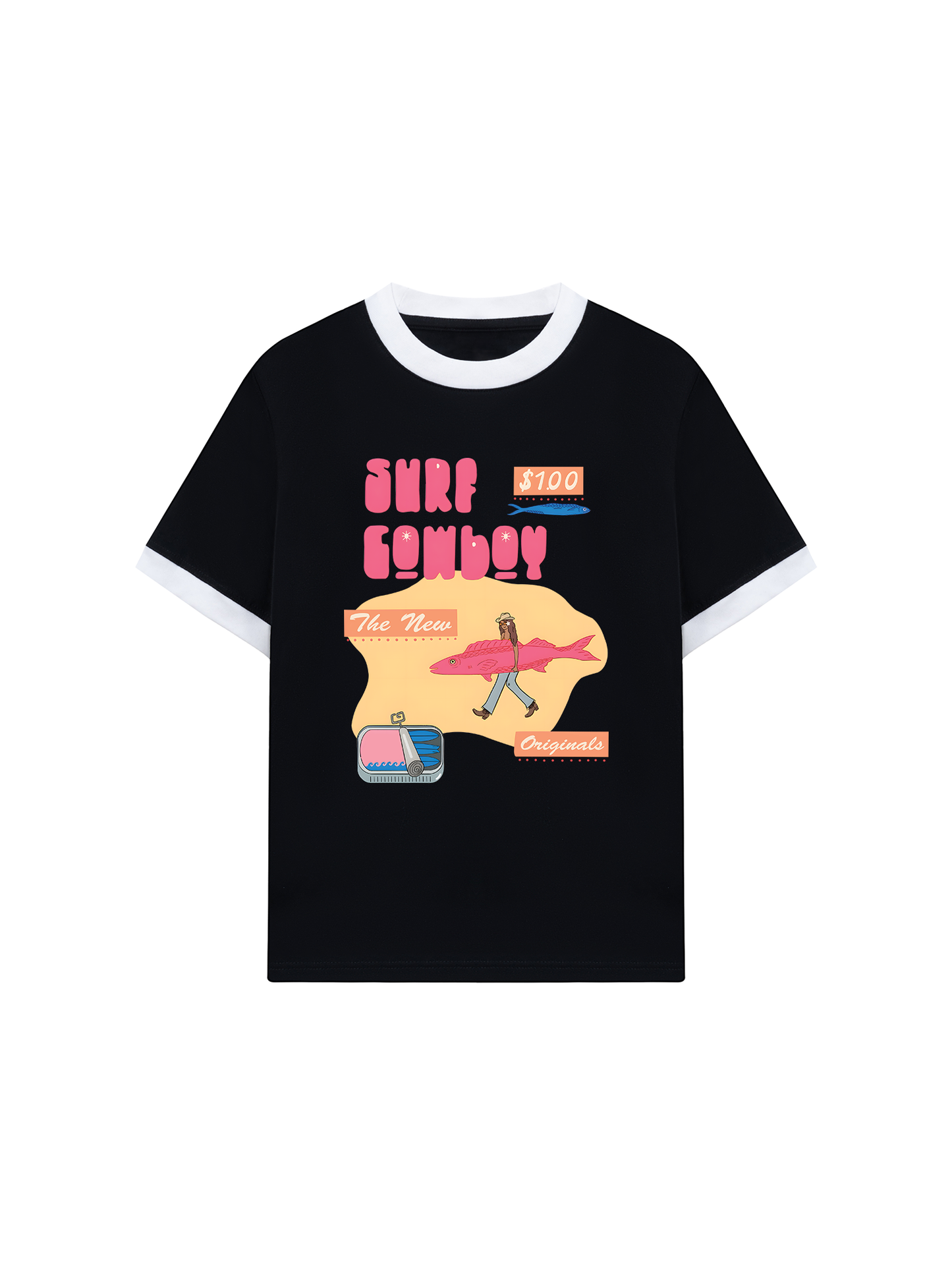 Áo Thun Ringer Relaxed Fit Summer Vibes GoTo Beach Cowboy