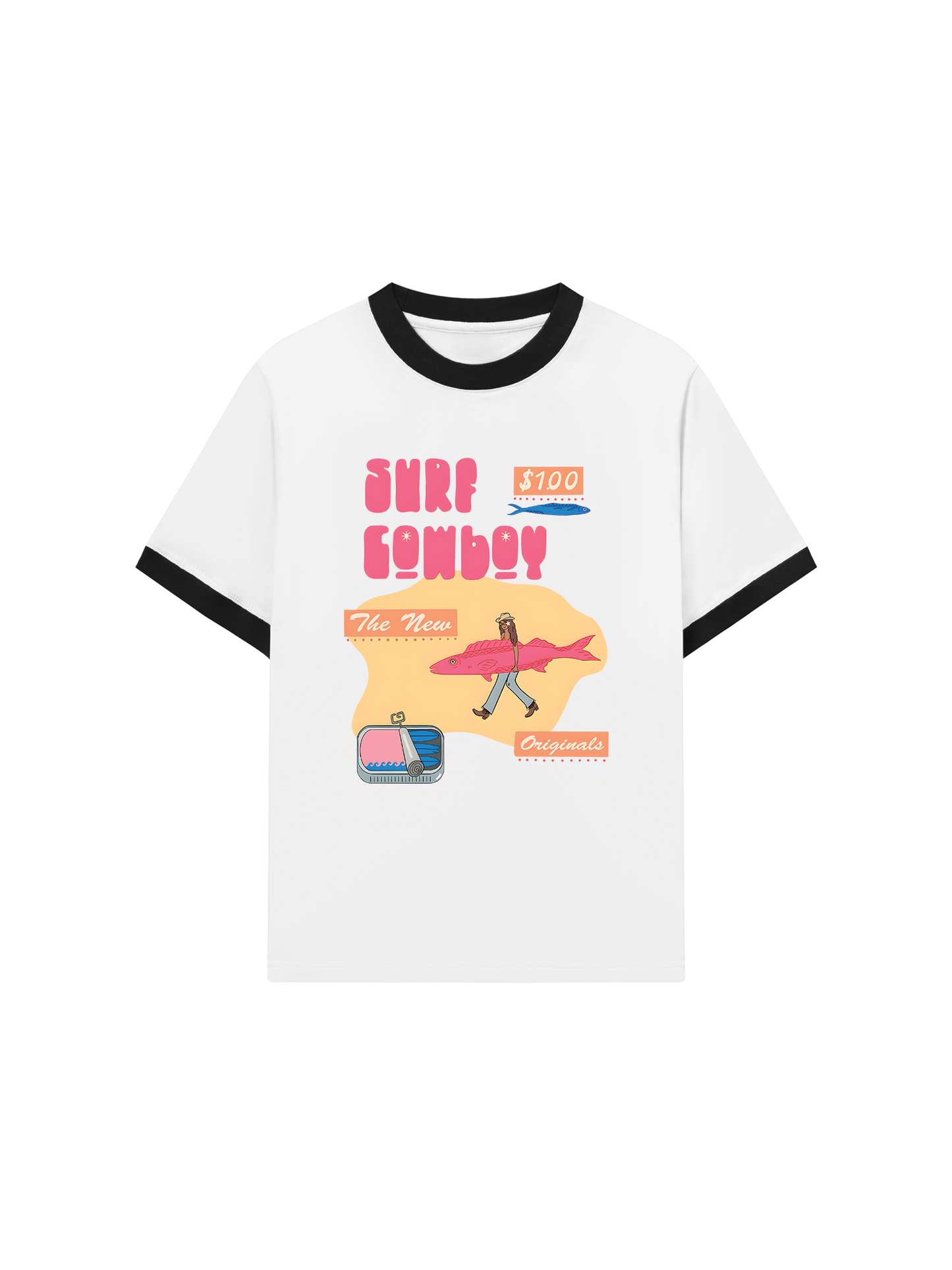 Áo Thun Ringer Relaxed Fit Summer Vibes GoTo Beach Cowboy