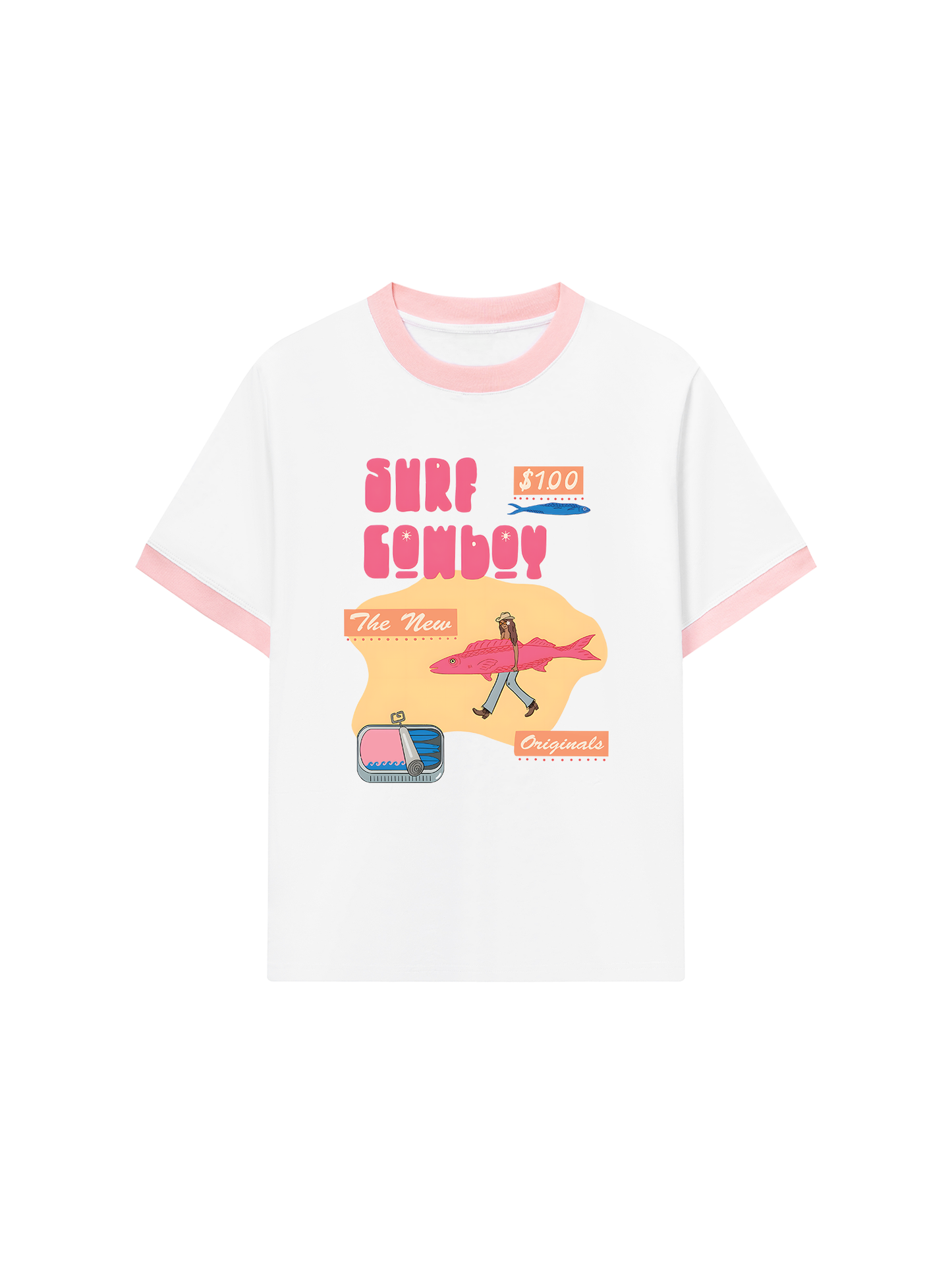 Áo Thun Ringer Relaxed Fit Summer Vibes GoTo Beach Cowboy