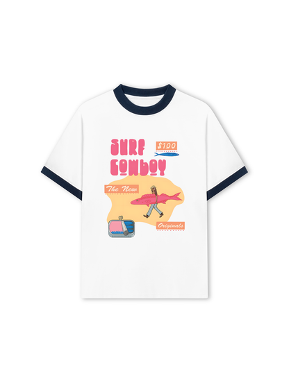 Áo Thun Ringer Relaxed Fit Summer Vibes GoTo Beach Cowboy
