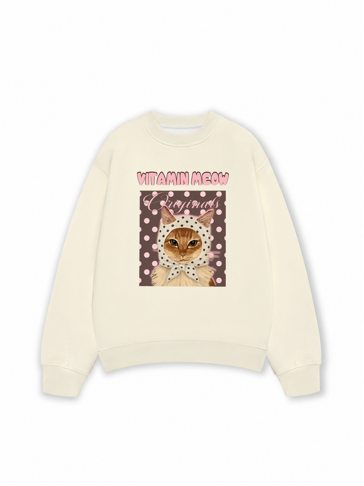 Áo Sweater Nỉ Hai Da Pink Dotty Vitamin Meow